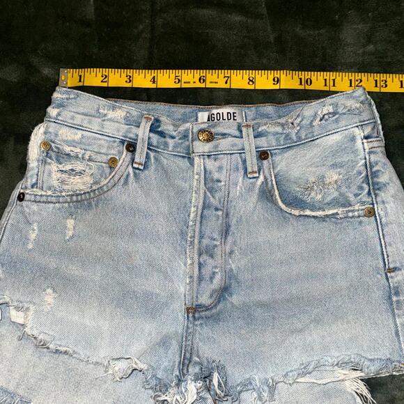 Agolde Parker Cut-Off Shorts Womens 24 Blue Denim 100% Cotton Pockets Distressed - Picture 9 of 9